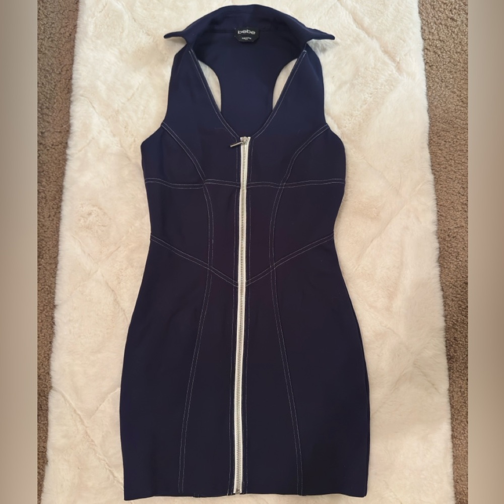 Bebe Blue and White RacerBack Bodycon Mini Dress xxs